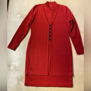 Nina Patrick Elegant Red Long-Sleeve Knit Dress Large (OG)